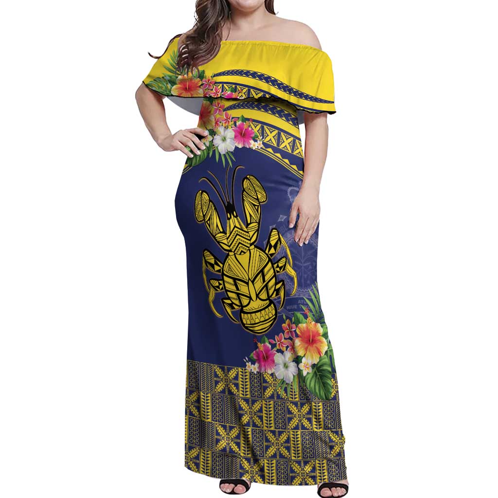 Niue Coconut Crab Off Shoulder Maxi Dress Rock of Polynesia