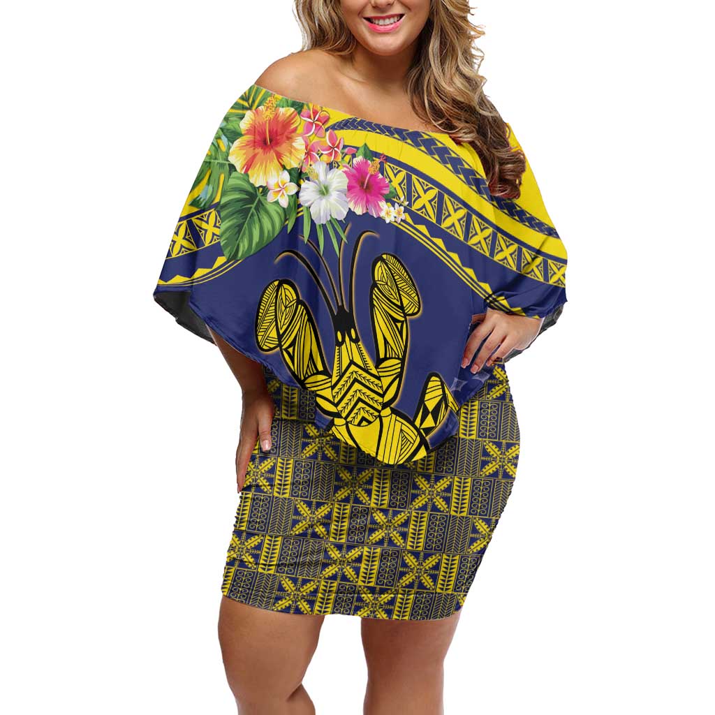 Niue Coconut Crab Off Shoulder Short Dress Rock of Polynesia