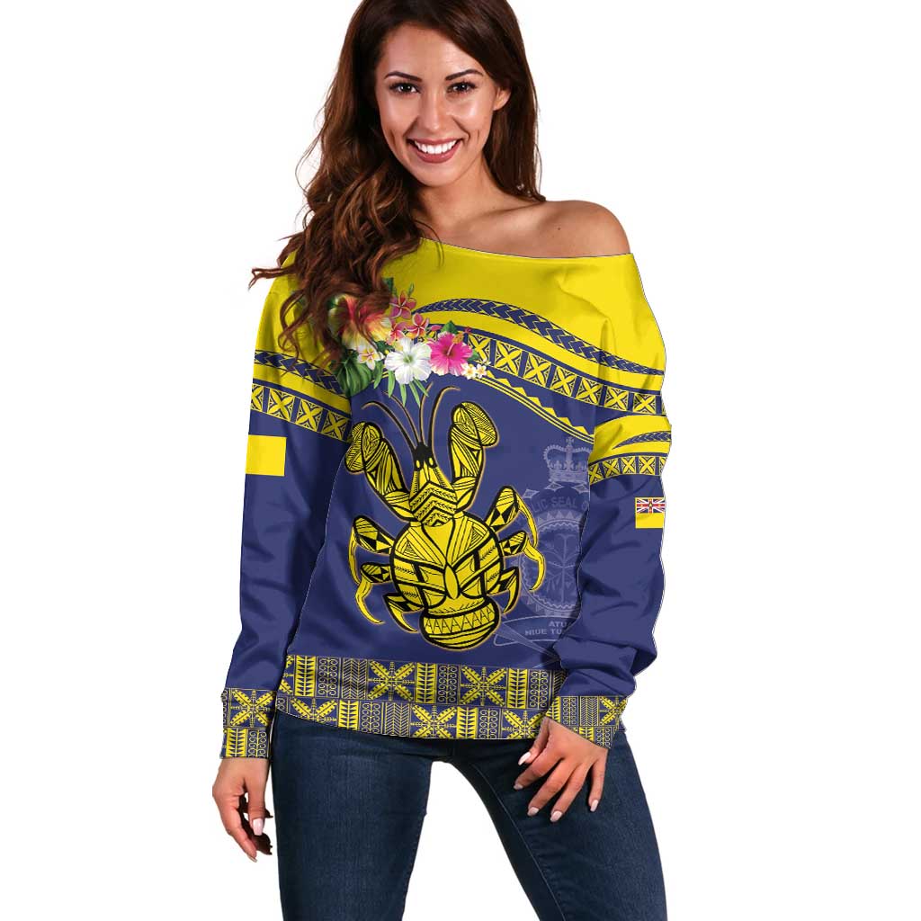 Niue Coconut Crab Off Shoulder Sweater Rock of Polynesia