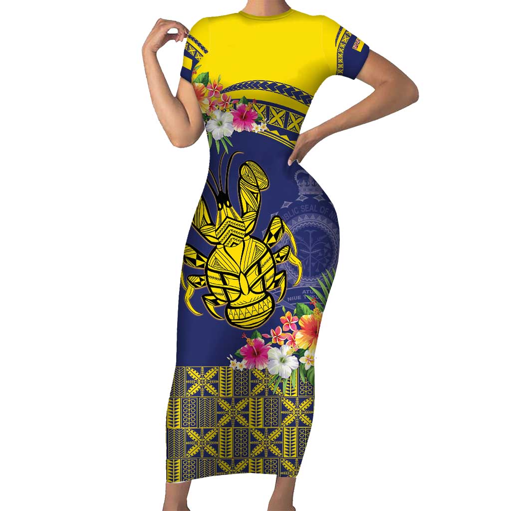 Niue Coconut Crab Short Sleeve Bodycon Dress Rock of Polynesia