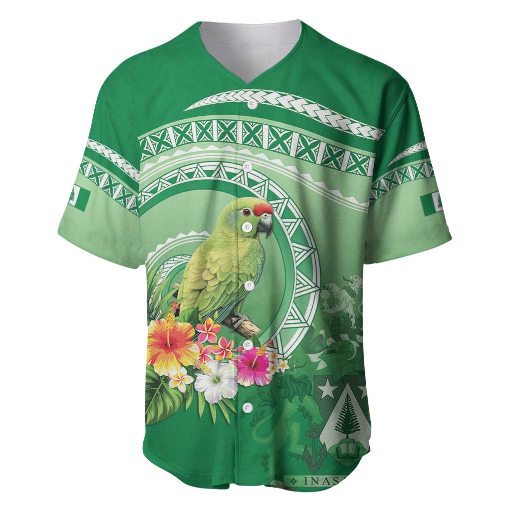 Norfolk Parakeet Tropical Baseball Jersey Norfolk Island Tribal Pattern LT9 Green - Polynesian Pride