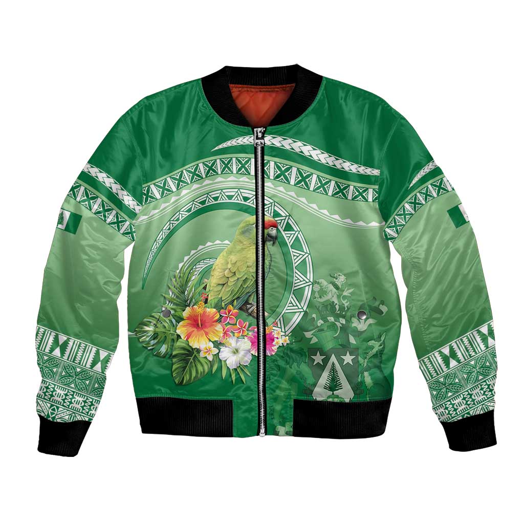 Norfolk Parakeet Tropical Bomber Jacket Norfolk Island Tribal Pattern LT9 Unisex Green - Polynesian Pride