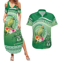 Norfolk Parakeet Tropical Couples Matching Summer Maxi Dress and Hawaiian Shirt Norfolk Island Tribal Pattern LT9 Green - Polynesian Pride