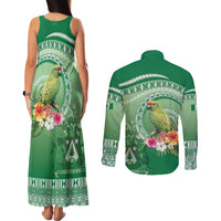 Norfolk Parakeet Tropical Couples Matching Tank Maxi Dress and Long Sleeve Button Shirt Norfolk Island Tribal Pattern LT9 - Polynesian Pride