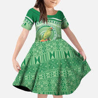 Norfolk Parakeet Tropical Family Matching Long Sleeve Bodycon Dress and Hawaiian Shirt Norfolk Island Tribal Pattern LT9 Daughter's Dress Green - Polynesian Pride