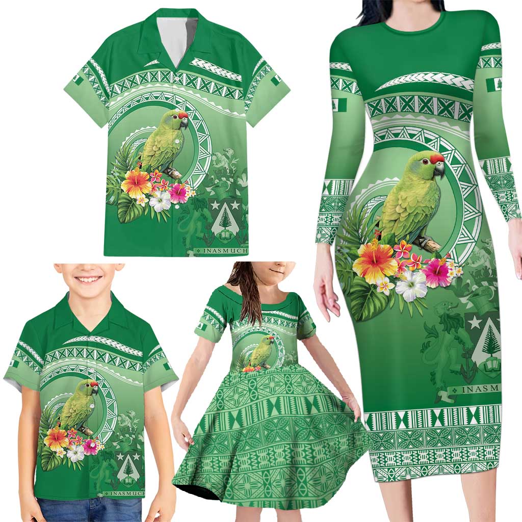 Norfolk Parakeet Tropical Family Matching Long Sleeve Bodycon Dress and Hawaiian Shirt Norfolk Island Tribal Pattern LT9 - Polynesian Pride
