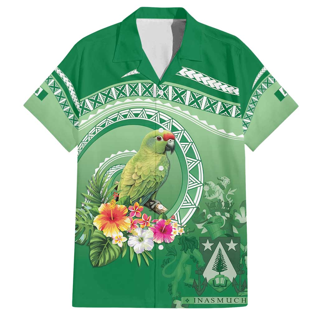 Norfolk Parakeet Tropical Family Matching Long Sleeve Bodycon Dress and Hawaiian Shirt Norfolk Island Tribal Pattern LT9 Dad's Shirt - Short Sleeve Green - Polynesian Pride