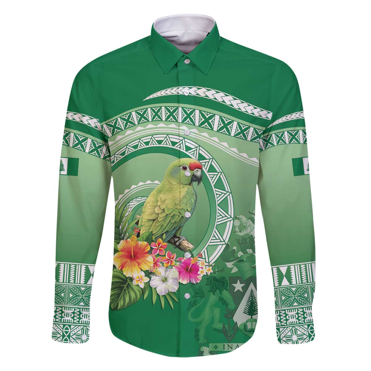 Norfolk Parakeet Tropical Family Matching Off The Shoulder Long Sleeve Dress and Hawaiian Shirt Norfolk Island Tribal Pattern