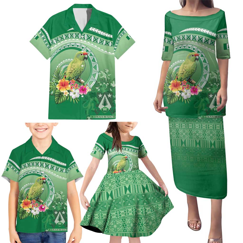 Norfolk Parakeet Tropical Family Matching Puletasi and Hawaiian Shirt Norfolk Island Tribal Pattern LT9 - Polynesian Pride