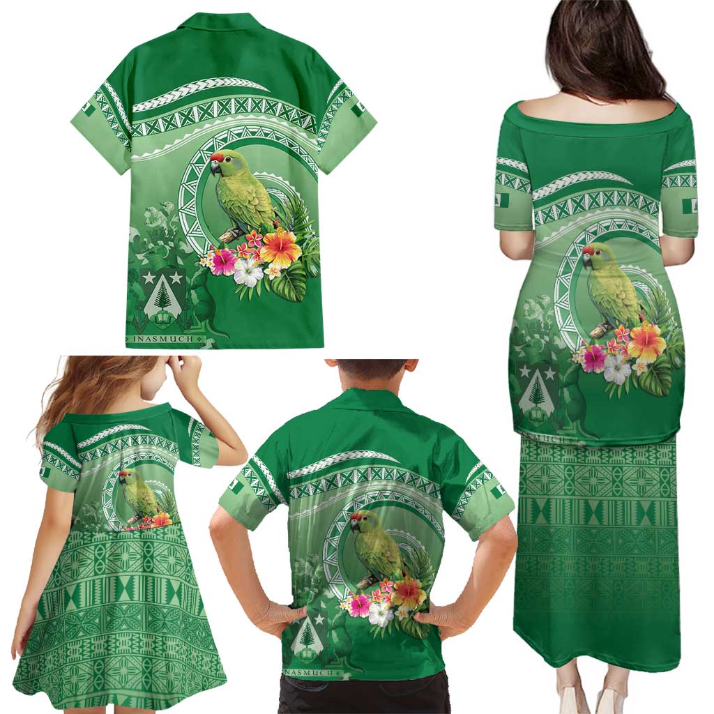 Norfolk Parakeet Tropical Family Matching Puletasi and Hawaiian Shirt Norfolk Island Tribal Pattern LT9 - Polynesian Pride