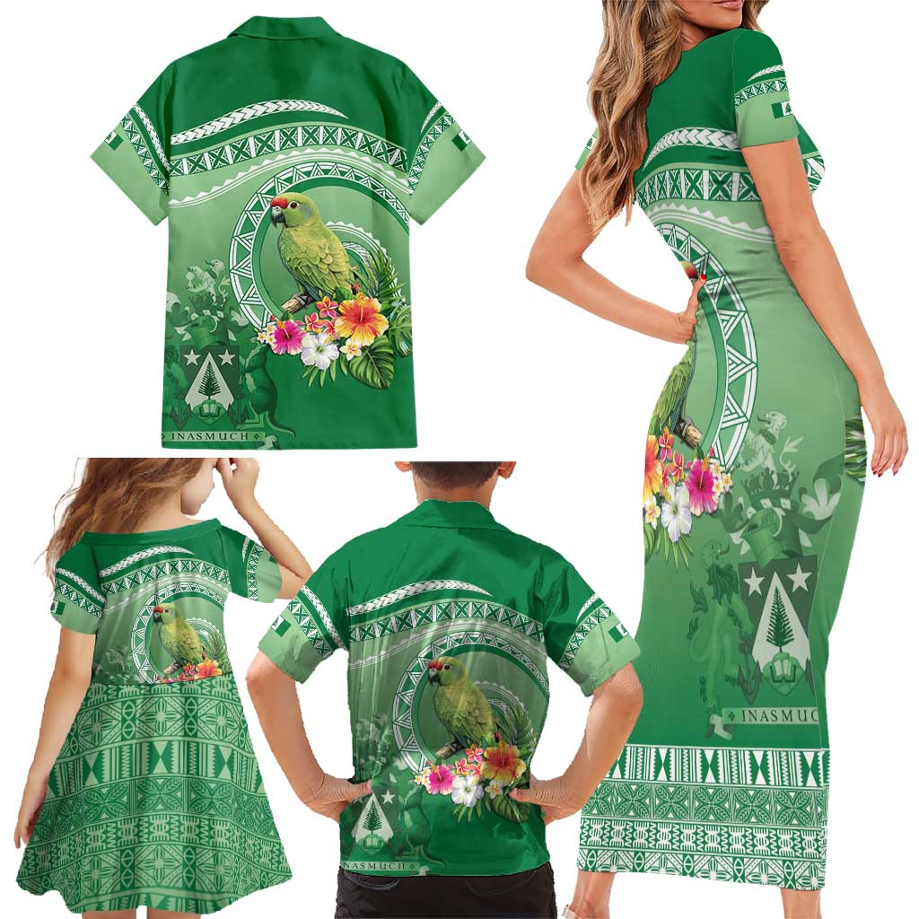 Norfolk Parakeet Tropical Family Matching Short Sleeve Bodycon Dress and Hawaiian Shirt Norfolk Island Tribal Pattern LT9 - Polynesian Pride