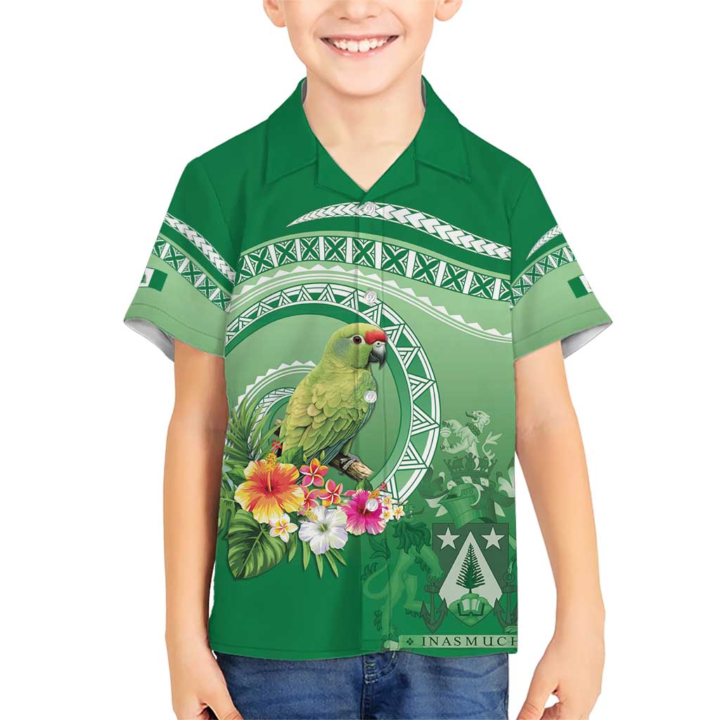Norfolk Parakeet Tropical Family Matching Short Sleeve Bodycon Dress and Hawaiian Shirt Norfolk Island Tribal Pattern LT9 Son's Shirt Green - Polynesian Pride
