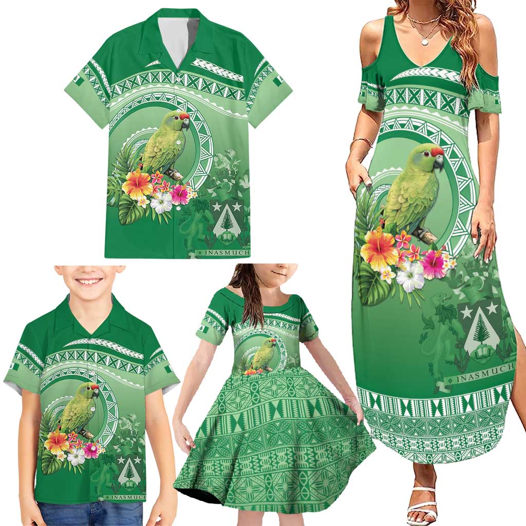 Norfolk Parakeet Tropical Family Matching Summer Maxi Dress and Hawaiian Shirt Norfolk Island Tribal Pattern