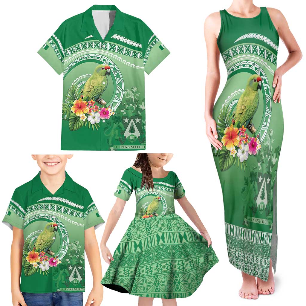 Norfolk Parakeet Tropical Family Matching Tank Maxi Dress and Hawaiian Shirt Norfolk Island Tribal Pattern