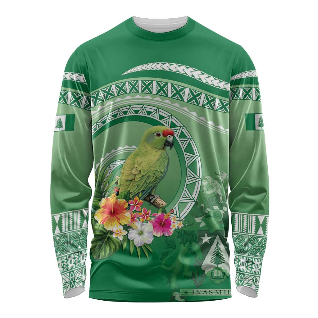 Norfolk Parakeet Tropical Long Sleeve Shirt Norfolk Island Tribal Pattern LT9 Unisex Green - Polynesian Pride