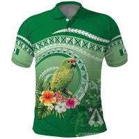 Norfolk Parakeet Tropical Polo Shirt Norfolk Island Tribal Pattern LT9 Green - Polynesian Pride