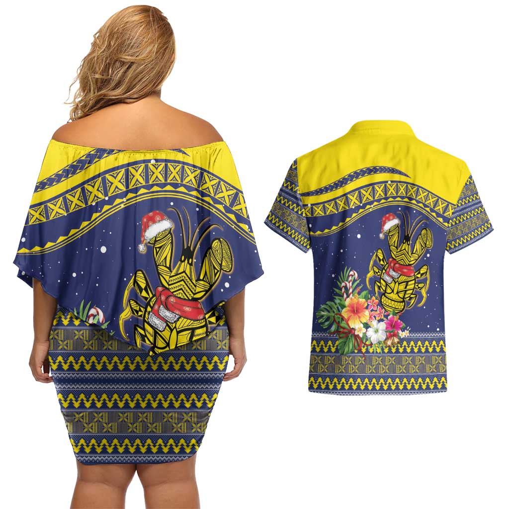 Monuina e Kilisimasi Niue Christmas Couples Matching Off Shoulder Short Dress and Hawaiian Shirt Niuean Tribal Pattern LT9 - Polynesian Pride