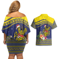 Monuina e Kilisimasi Niue Christmas Couples Matching Off Shoulder Short Dress and Hawaiian Shirt Niuean Tribal Pattern LT9 - Polynesian Pride