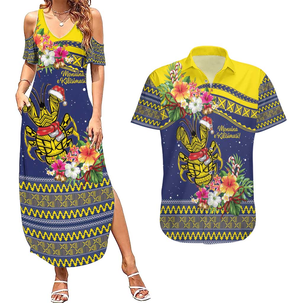 Monuina e Kilisimasi Niue Christmas Couples Matching Summer Maxi Dress and Hawaiian Shirt Niuean Tribal Pattern