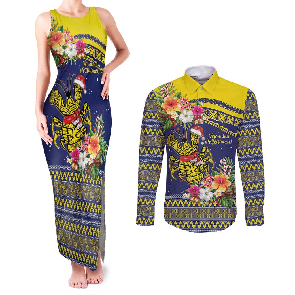 Monuina e Kilisimasi Niue Christmas Couples Matching Tank Maxi Dress and Long Sleeve Button Shirt Niuean Tribal Pattern