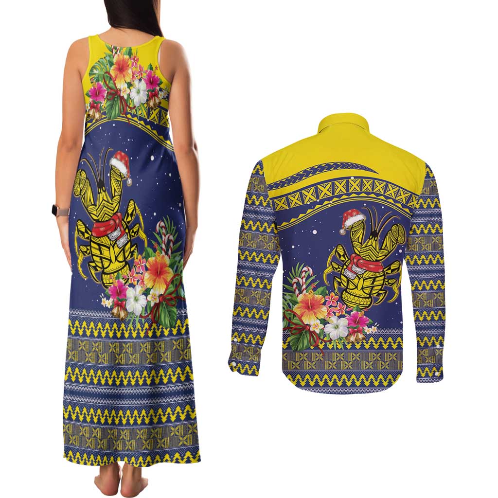 Monuina e Kilisimasi Niue Christmas Couples Matching Tank Maxi Dress and Long Sleeve Button Shirt Niuean Tribal Pattern LT9 - Polynesian Pride