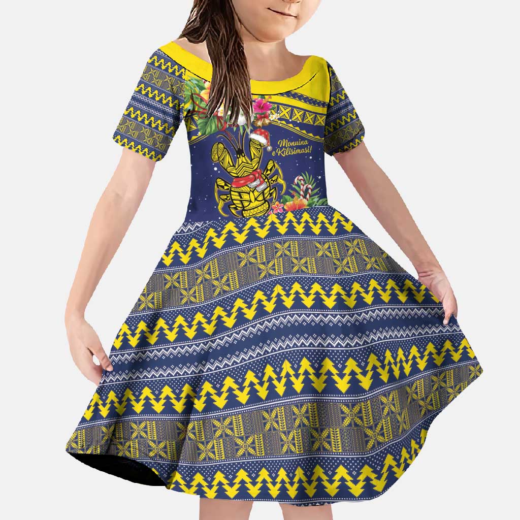 Monuina e Kilisimasi Niue Christmas Family Matching Tank Maxi Dress and Hawaiian Shirt Niuean Tribal Pattern LT9 Daughter's Dress Gold - Polynesian Pride