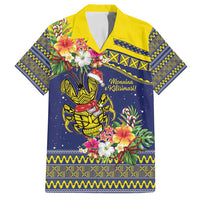 Monuina e Kilisimasi Niue Christmas Family Matching Tank Maxi Dress and Hawaiian Shirt Niuean Tribal Pattern LT9 Dad's Shirt - Short Sleeve Gold - Polynesian Pride