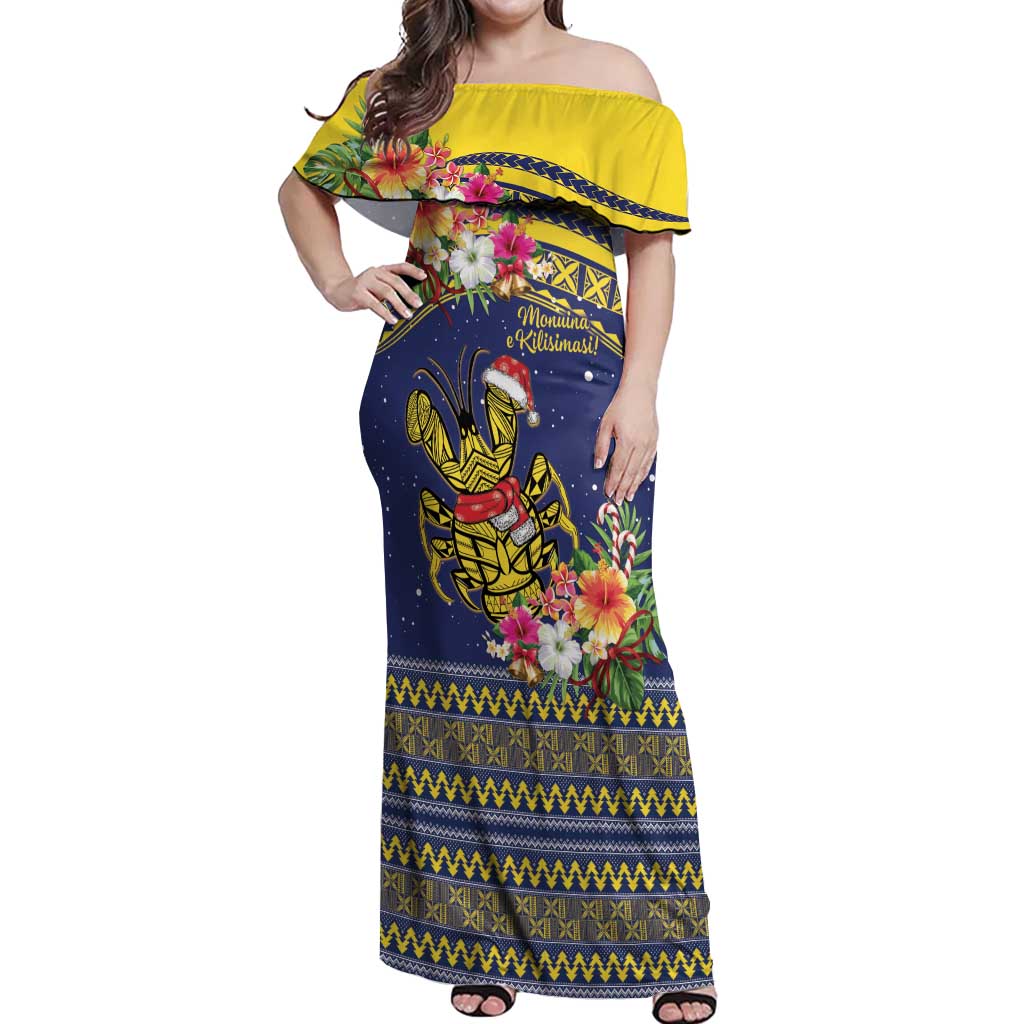 Monuina e Kilisimasi Niue Christmas Off Shoulder Maxi Dress Niuean Tribal Pattern