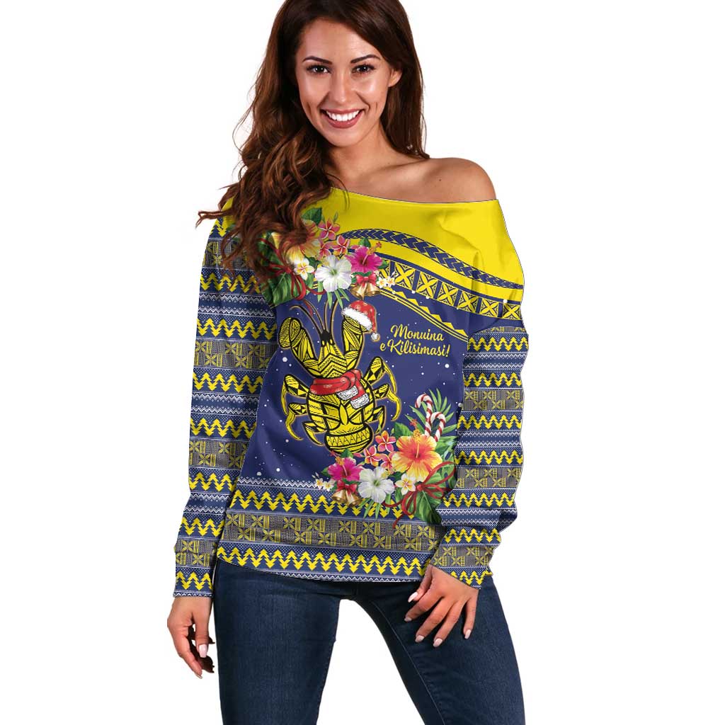 Monuina e Kilisimasi Niue Christmas Off Shoulder Sweater Niuean Tribal Pattern