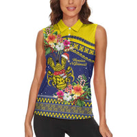 Monuina e Kilisimasi Niue Christmas Women Sleeveless Polo Shirt Niuean Tribal Pattern LT9 - Polynesian Pride