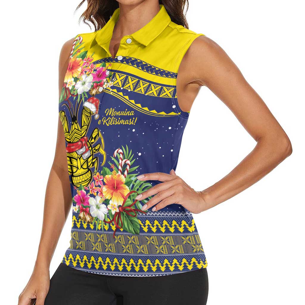 Monuina e Kilisimasi Niue Christmas Women Sleeveless Polo Shirt Niuean Tribal Pattern LT9 - Polynesian Pride
