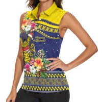 Monuina e Kilisimasi Niue Christmas Women Sleeveless Polo Shirt Niuean Tribal Pattern LT9 - Polynesian Pride