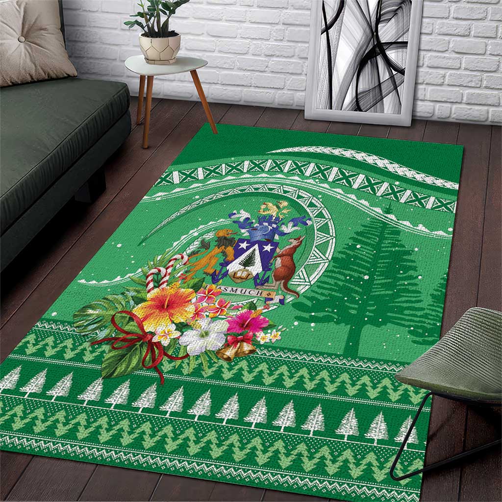 Norfolk Island Pine Tree Christmas Area Rug Coat of Arm and Polynesian Pattern