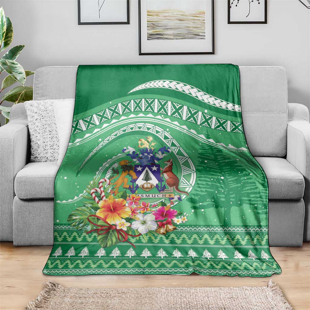 Norfolk Island Pine Tree Christmas Blanket Coat of Arm and Polynesian Pattern
