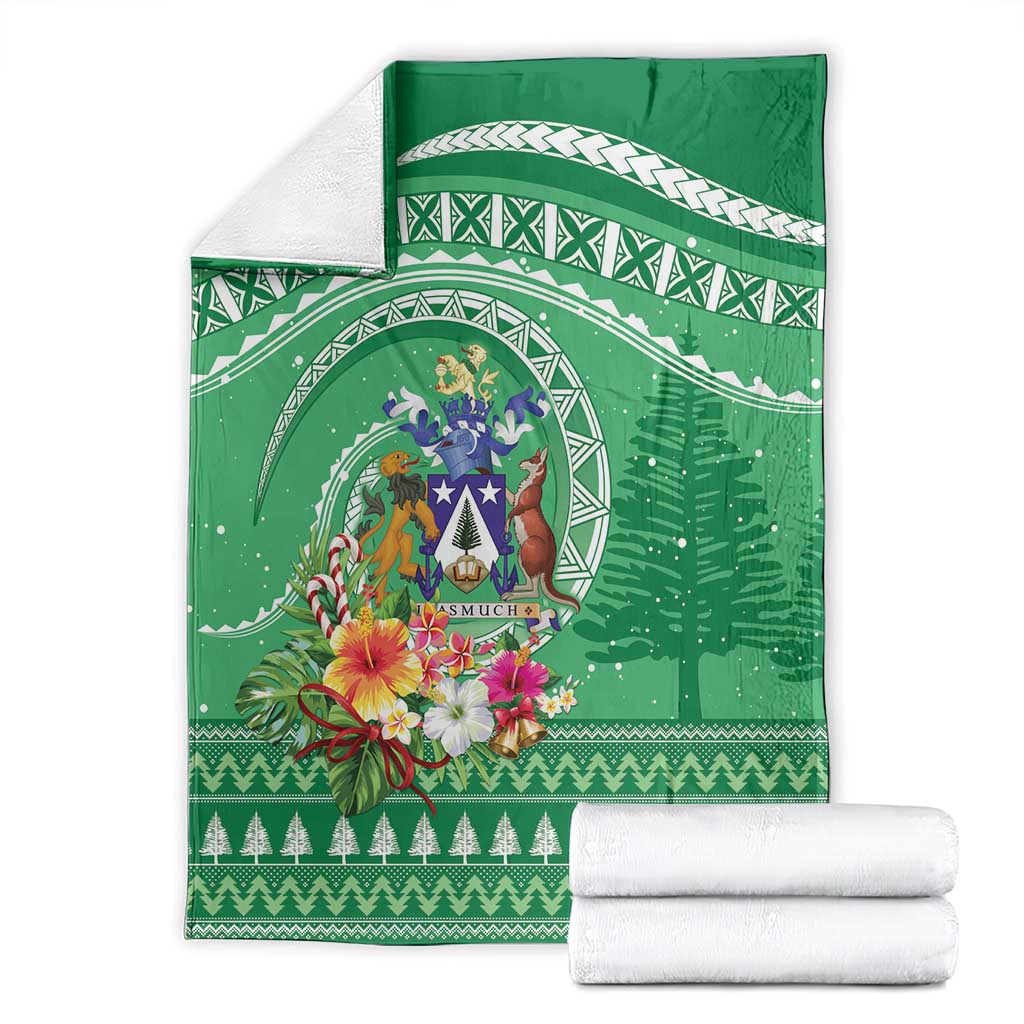 Norfolk Island Pine Tree Christmas Blanket Coat of Arm and Polynesian Pattern