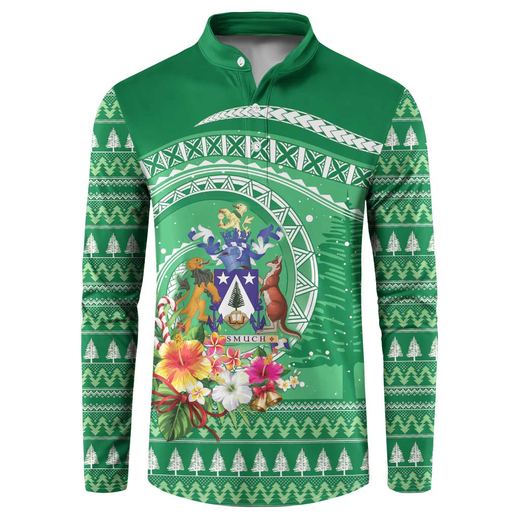 Norfolk Island Pine Tree Christmas Button Sweatshirt Coat of Arm and Polynesian Pattern