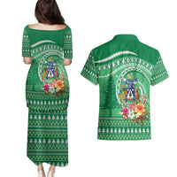 Norfolk Island Pine Tree Christmas Couples Matching Puletasi and Hawaiian Shirt Coat of Arm and Polynesian Pattern LT9 - Polynesian Pride