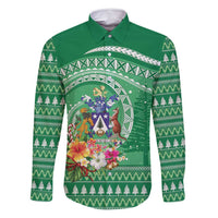 Norfolk Island Pine Tree Christmas Family Matching Long Sleeve Bodycon Dress and Hawaiian Shirt Coat of Arm and Polynesian Pattern LT9 Dad's Shirt - Long Sleeve Green - Polynesian Pride