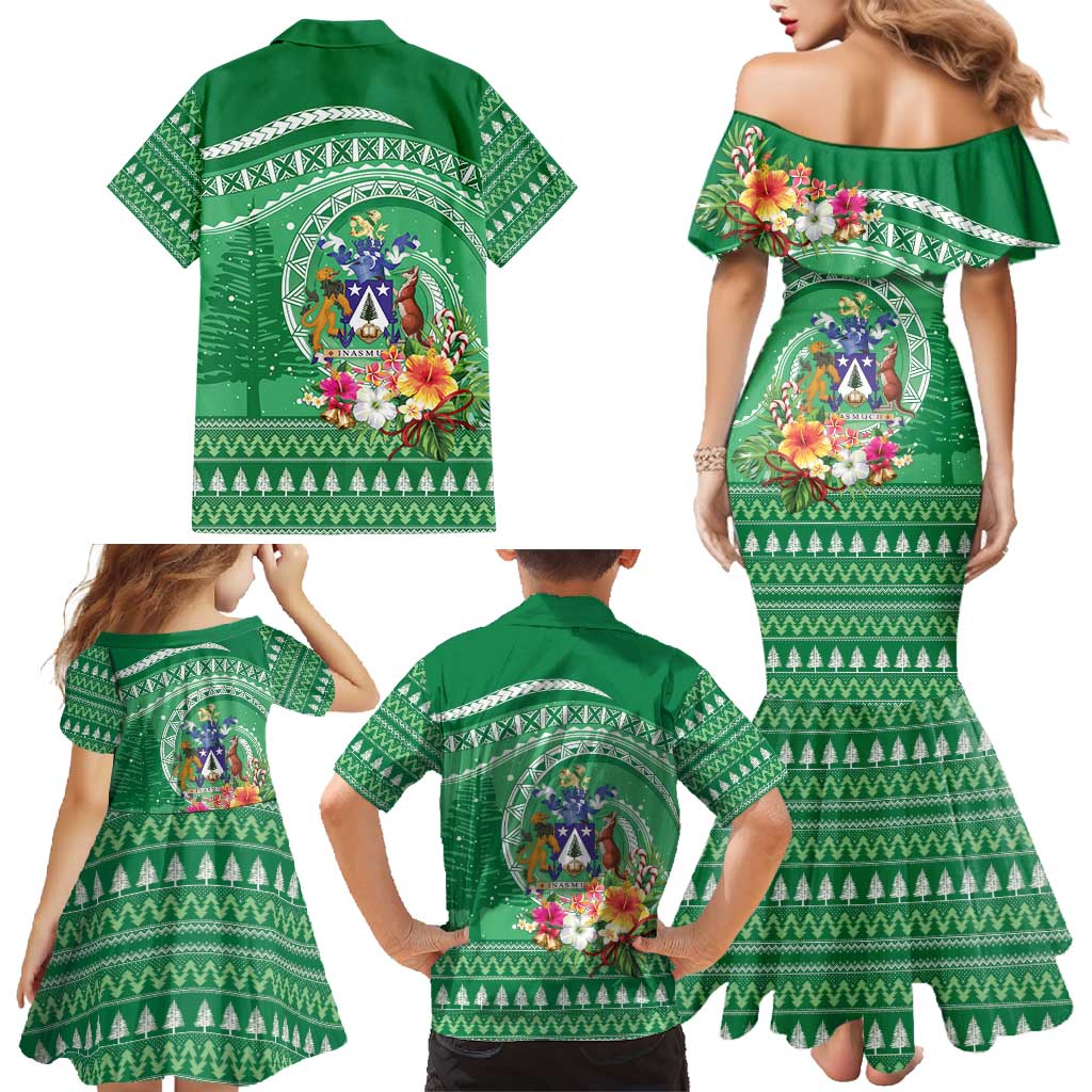 Norfolk Island Pine Tree Christmas Family Matching Mermaid Dress and Hawaiian Shirt Coat of Arm and Polynesian Pattern LT9 - Polynesian Pride