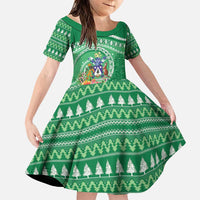 Norfolk Island Pine Tree Christmas Family Matching Puletasi and Hawaiian Shirt Coat of Arm and Polynesian Pattern LT9 Daughter's Dress Green - Polynesian Pride