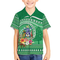 Norfolk Island Pine Tree Christmas Family Matching Puletasi and Hawaiian Shirt Coat of Arm and Polynesian Pattern LT9 Son's Shirt Green - Polynesian Pride