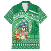 Norfolk Island Pine Tree Christmas Family Matching Short Sleeve Bodycon Dress and Hawaiian Shirt Coat of Arm and Polynesian Pattern LT9 Dad's Shirt - Short Sleeve Green - Polynesian Pride