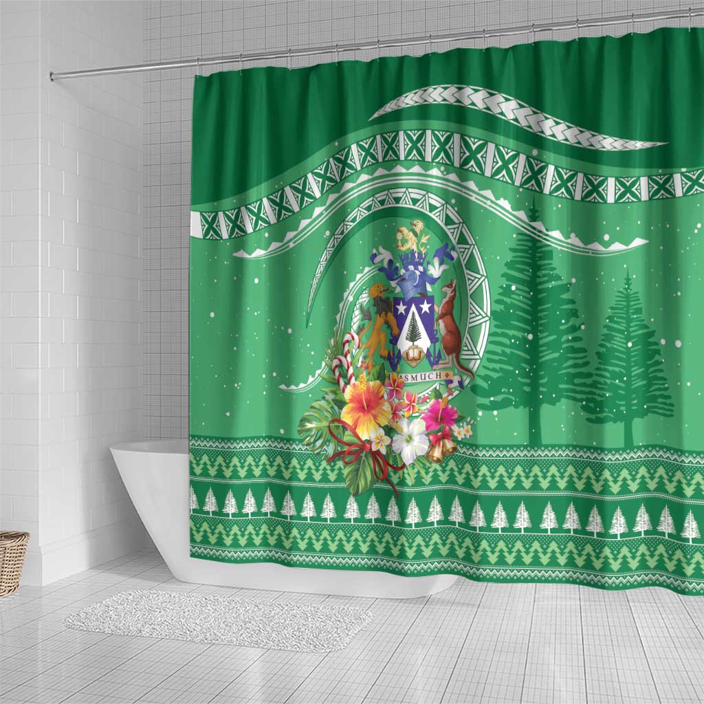Norfolk Island Pine Tree Christmas Shower Curtain Coat of Arm and Polynesian Pattern LT9 - Polynesian Pride