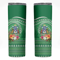 Norfolk Island Pine Tree Christmas Skinny Tumbler Coat of Arm and Polynesian Pattern