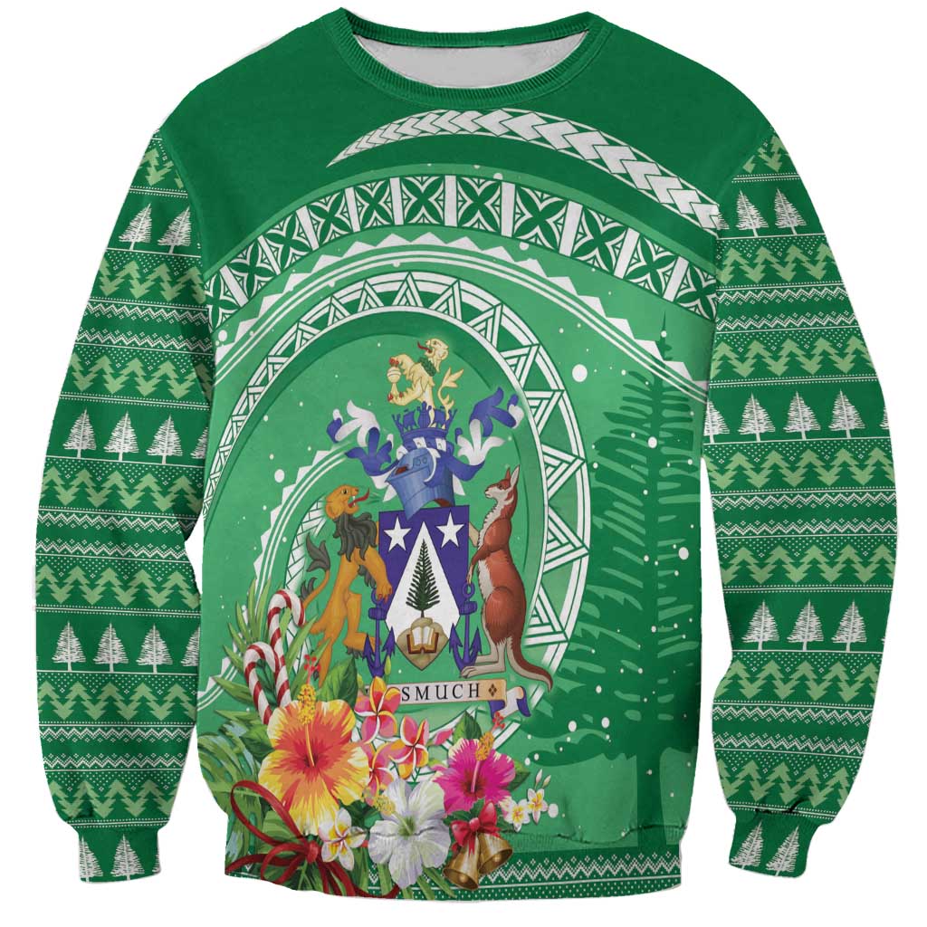 Norfolk Island Pine Tree Christmas Sweatshirt Coat of Arm and Polynesian Pattern