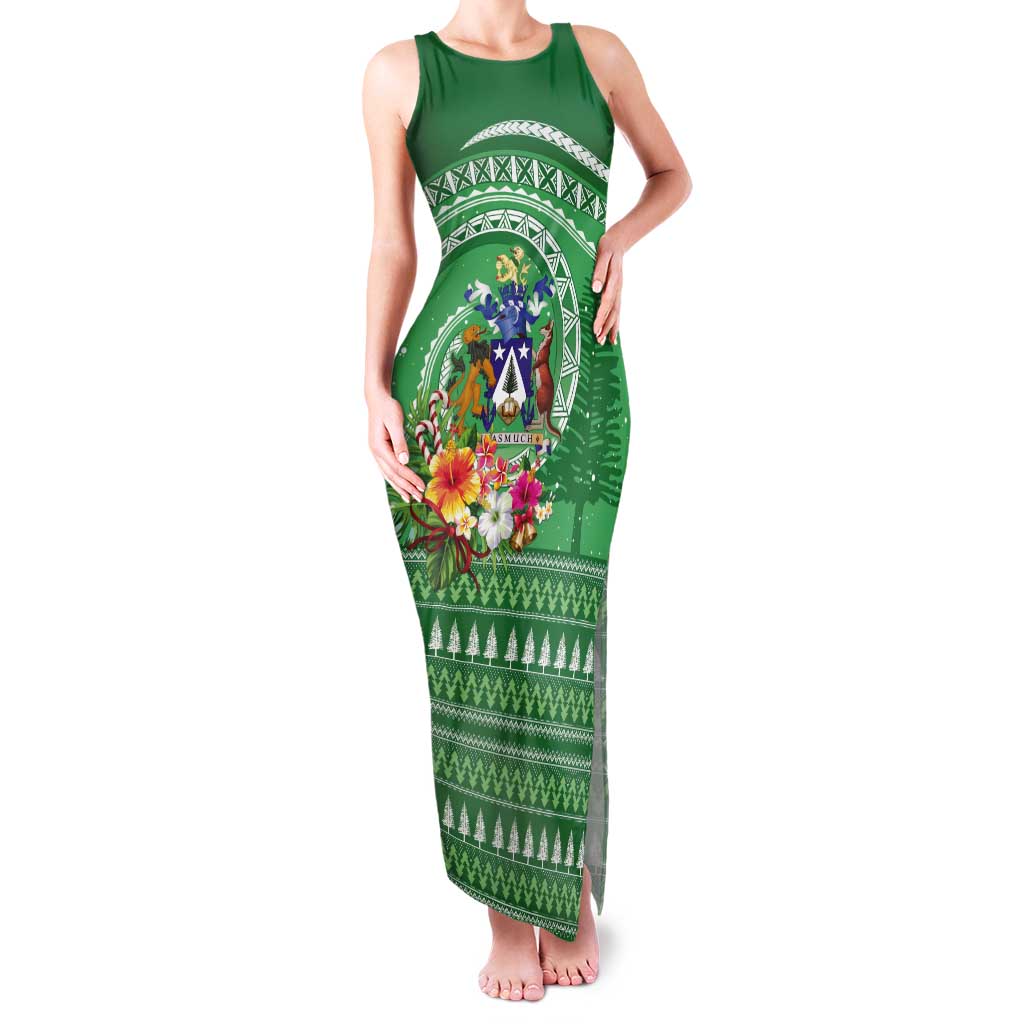 Norfolk Island Pine Tree Christmas Tank Maxi Dress Coat of Arm and Polynesian Pattern