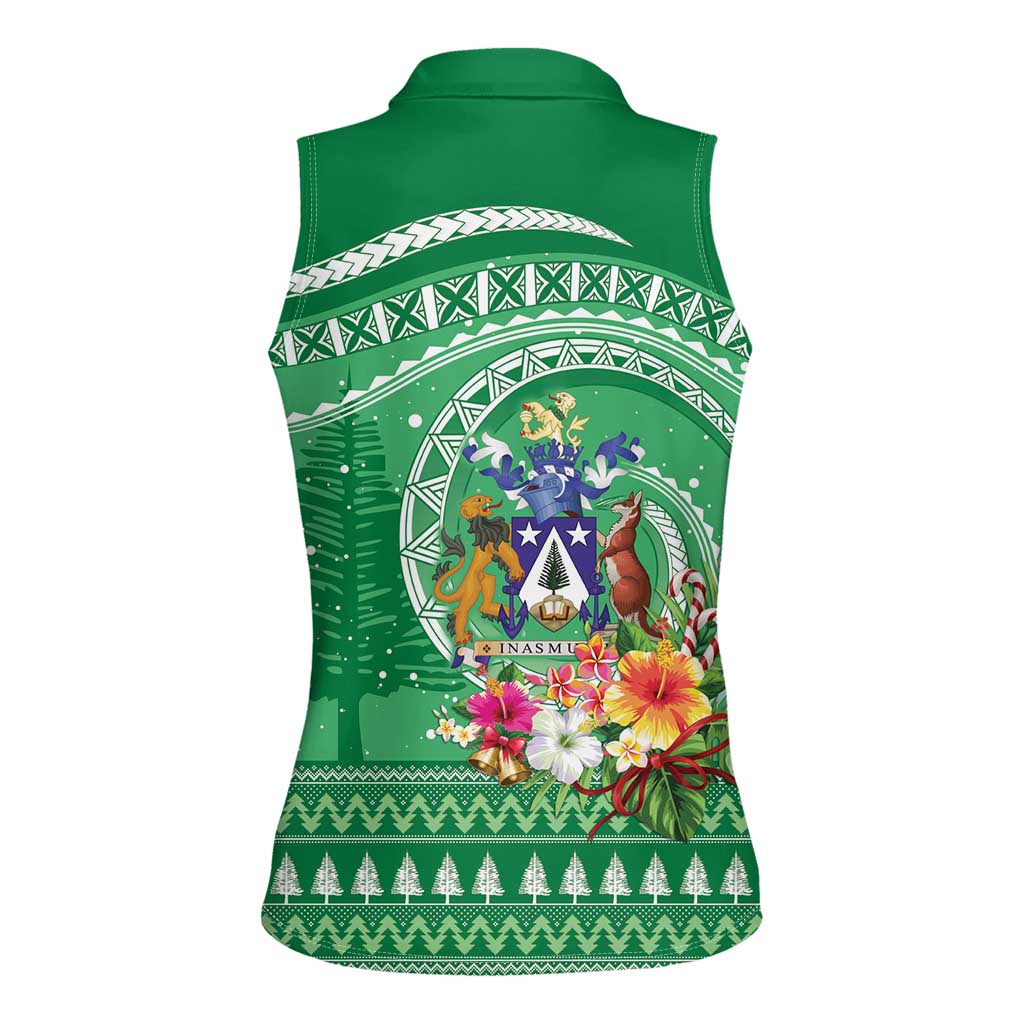 Norfolk Island Pine Tree Christmas Women Sleeveless Polo Shirt Coat of Arm and Polynesian Pattern LT9 - Polynesian Pride