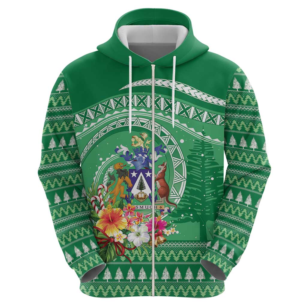 Norfolk Island Pine Tree Christmas Zip Hoodie Coat of Arm and Polynesian Pattern LT9 - Polynesian Pride