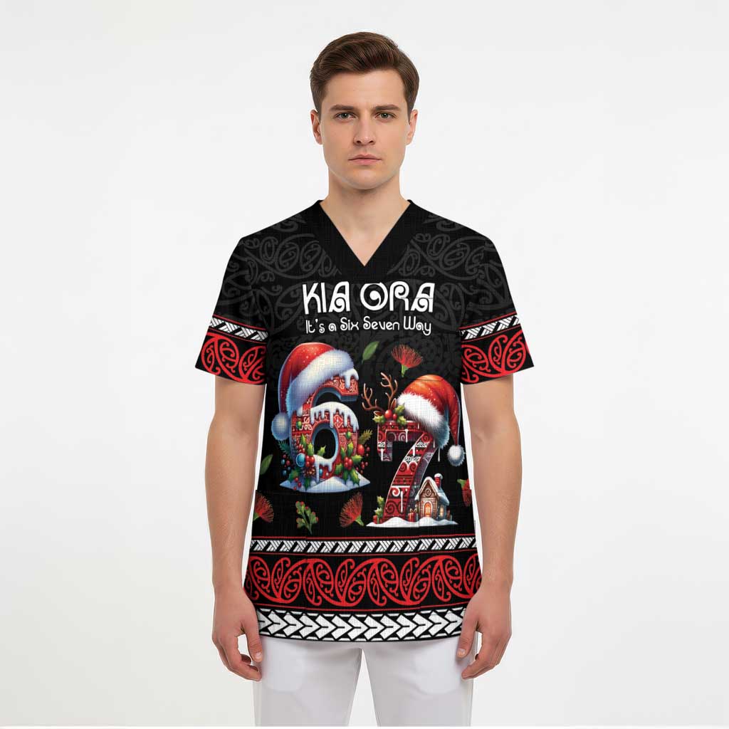 Aotearoa Six Seven Personalized Scrub Top New Zealand Funny Christmas - Polynesian Pride