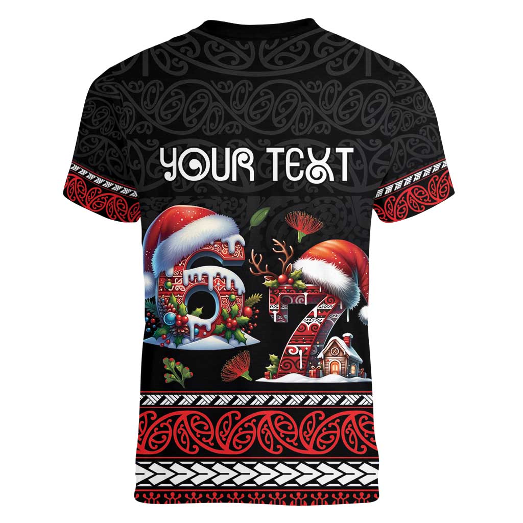 Aotearoa Six Seven Personalized Women V-Neck T-Shirt New Zealand Funny Christmas - Polynesian Pride